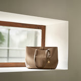 Boat shape Tote genuine leather bag